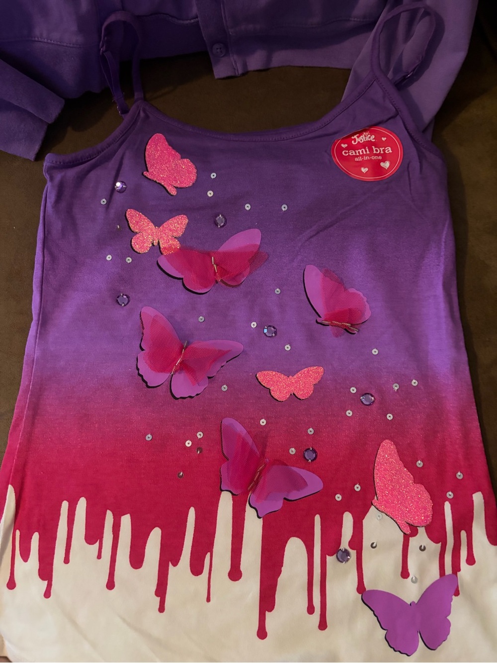 NWOT Justice Purple and Pink Butterfly Cami Top